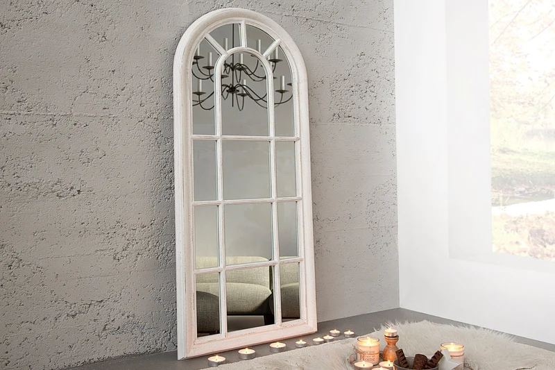 Miroir mural vintage CASTILLO 140cm blanc crème arc rond design shabby chic style maison de campagne