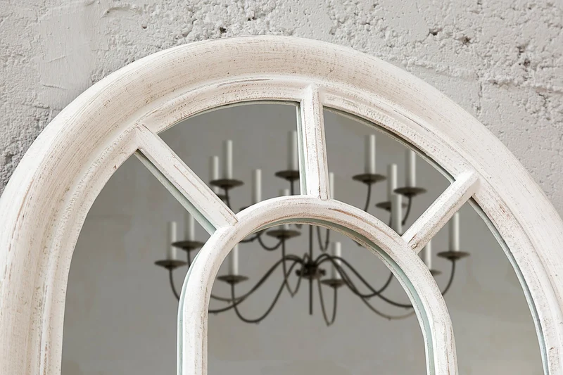 Miroir mural vintage CASTILLO 140cm blanc crème arc rond design shabby chic style maison de campagne