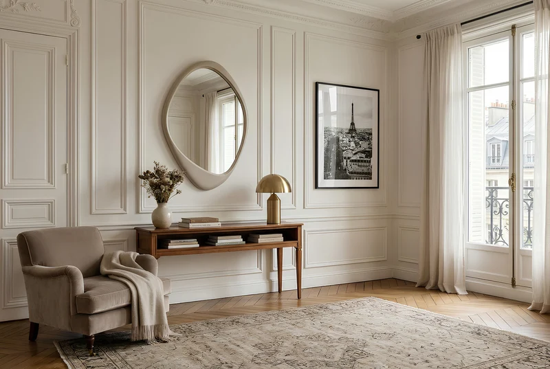 Miroir mural asymétrique ORGANIC 95 cm greige à accrocher facilement