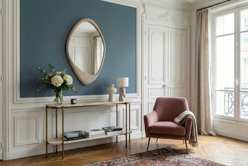 Miroir mural asymétrique ORGANIC 95 cm greige à accrocher facilement