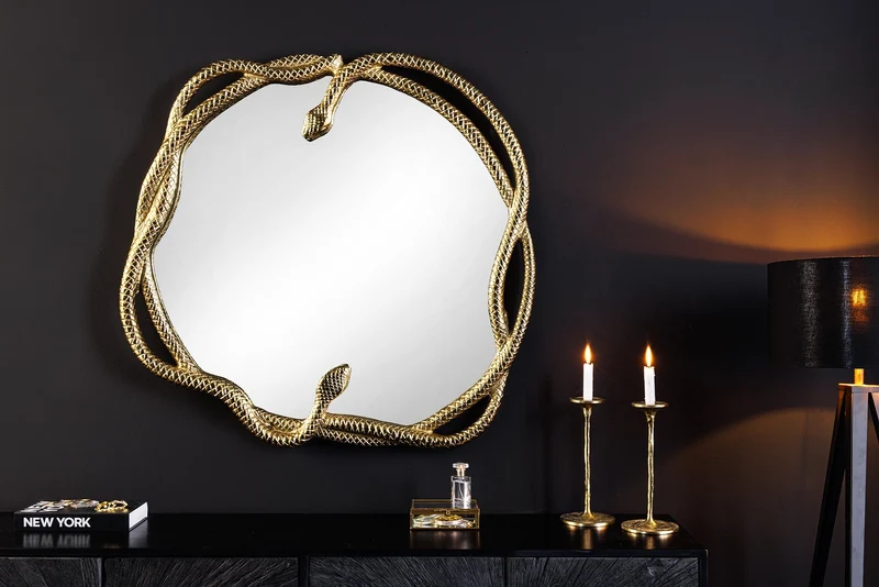 Miroir décoratif SNAKE XL 85cm or métal sculpture de serpent