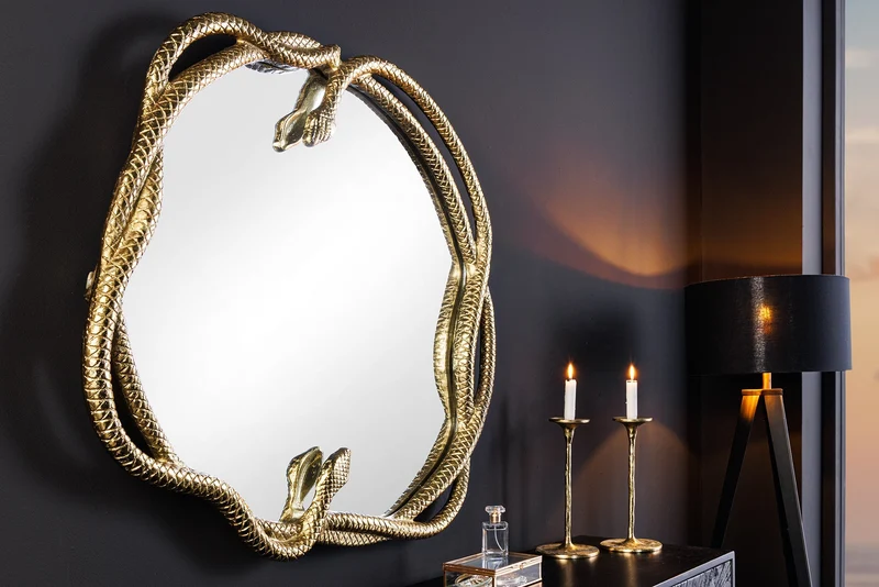 Miroir décoratif SNAKE XL 85cm or métal sculpture de serpent