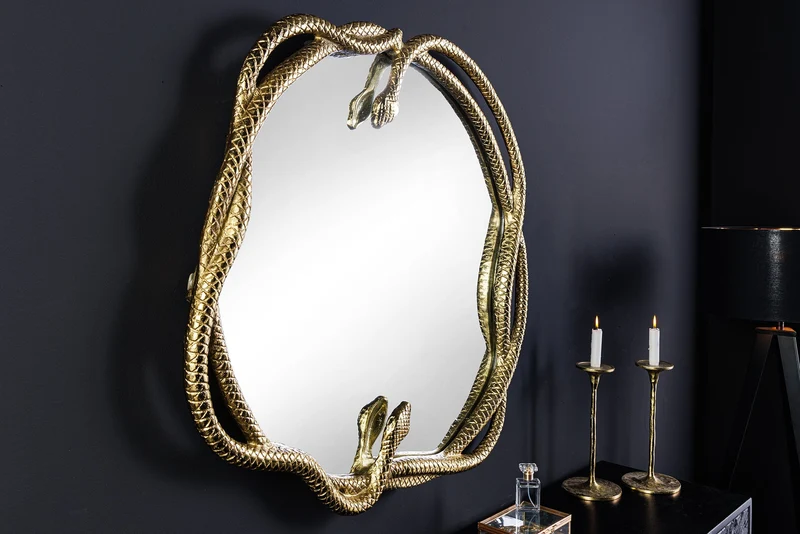 Miroir décoratif SNAKE XL 85cm or métal sculpture de serpent
