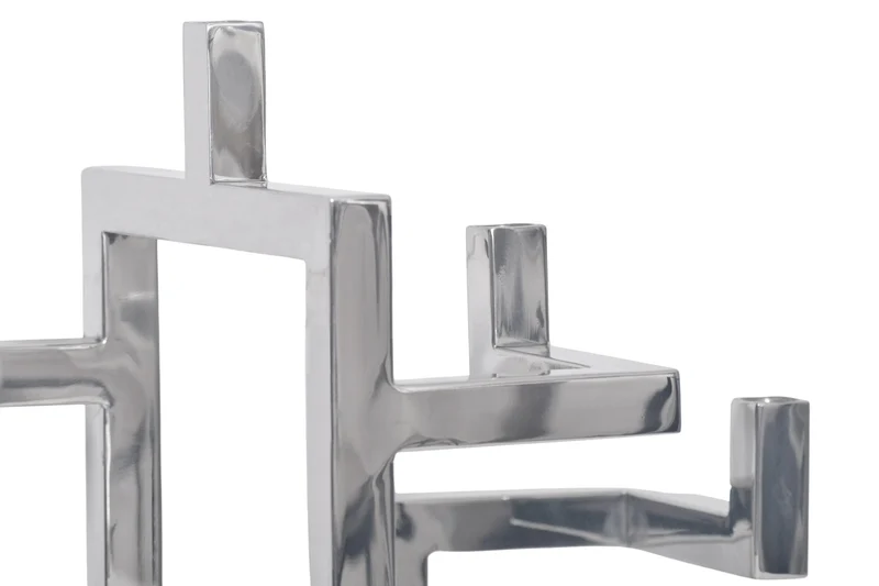 Bougeoir élégant ABSTRAIT 50cm argent pour cinq bougies fait main