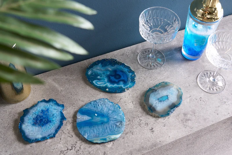 Lot de 4 sous-verres pour verres COASTER 10cm pierre précieuse bleue agate quartz fait main