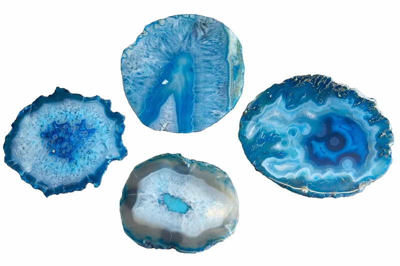 Lot de 4 sous-verres pour verres COASTER 10cm pierre précieuse bleue agate quartz fait main