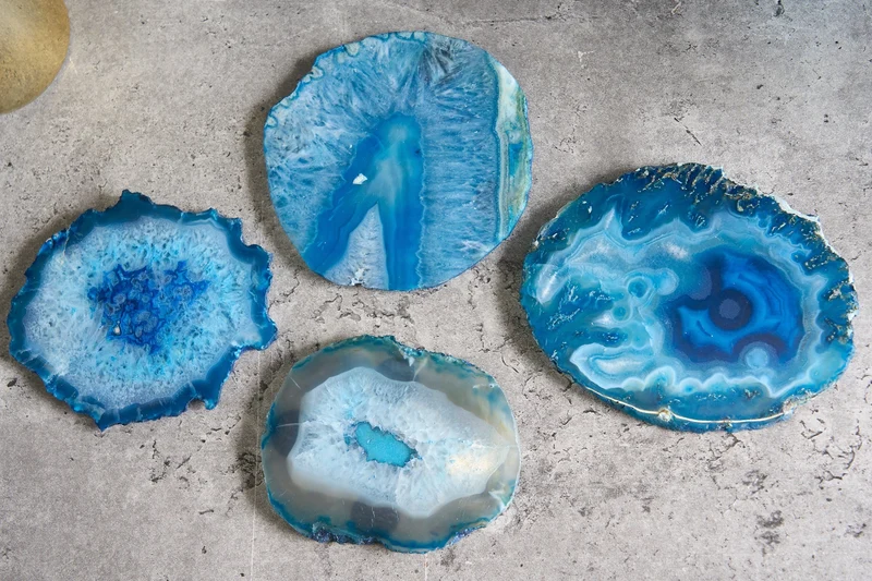 Lot de 4 sous-verres pour verres COASTER 10cm pierre précieuse bleue agate quartz fait main
