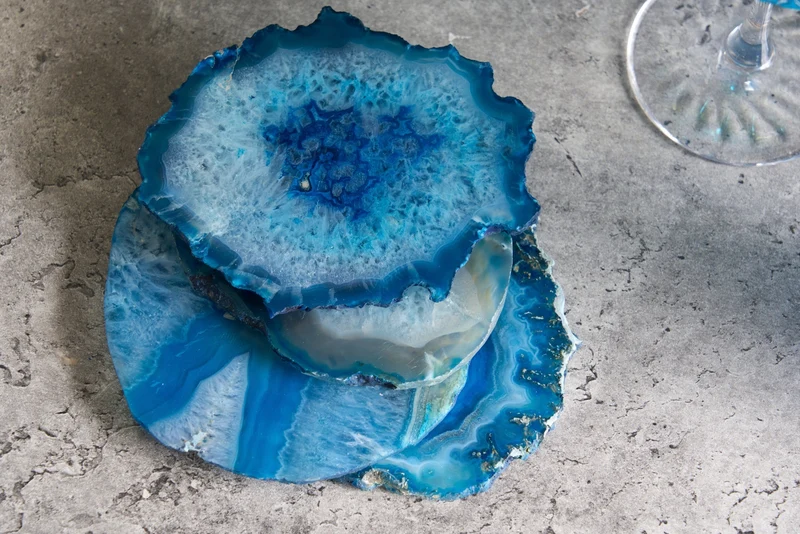 Lot de 4 sous-verres pour verres COASTER 10cm pierre précieuse bleue agate quartz fait main