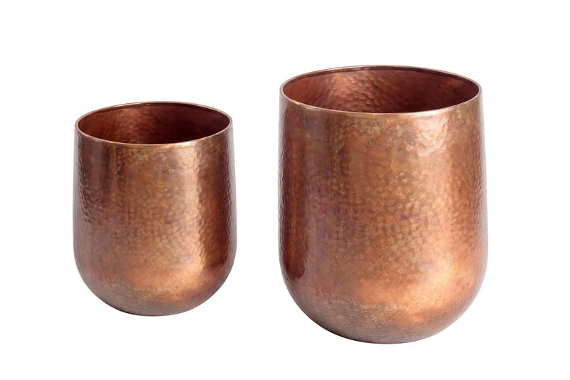 Lot de 2 pots de fleurs FLEURS L 15/20cm métal cuivre flammé