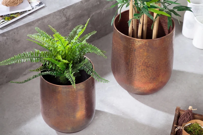 Lot de 2 pots de fleurs FLEURS L 15/20cm métal cuivre flammé
