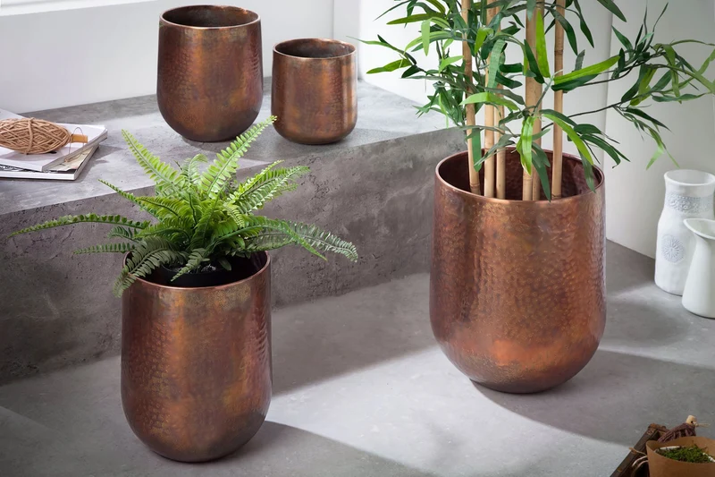 Lot de 2 pots de fleurs FLEURS XL 20/30cm métal cuivre flammé