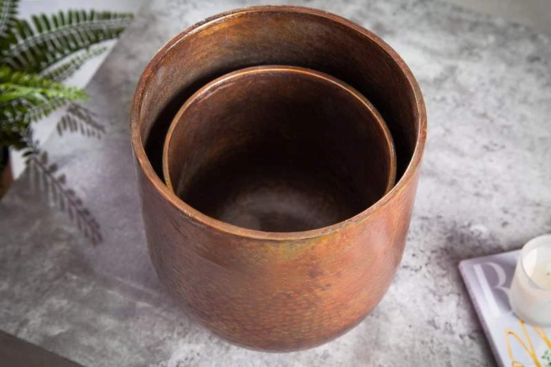 Lot de 2 pots de fleurs FLEURS XL 20/30cm métal cuivre flammé