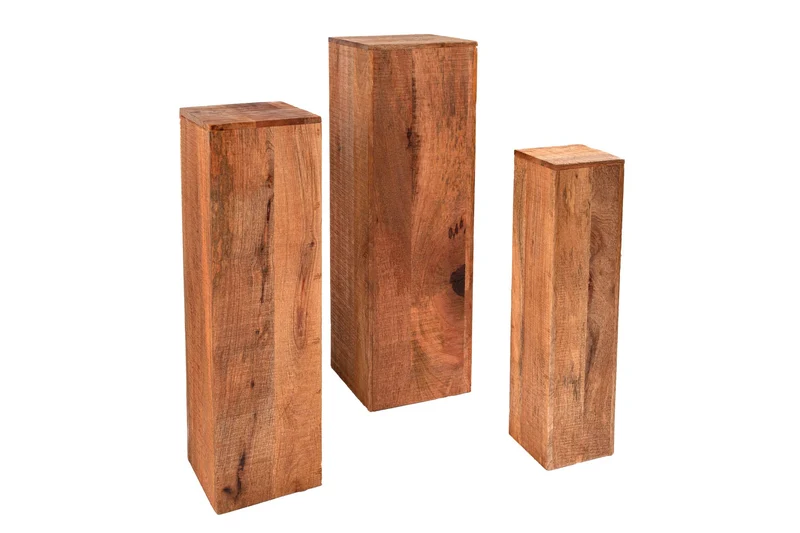 Lot de 3 colonnes décoratives design MAKASSAR 80cm en bois de manguier fait main