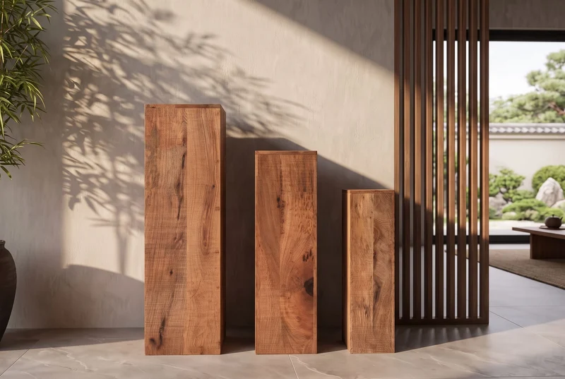 Lot de 3 colonnes décoratives design MAKASSAR 80cm en bois de manguier fait main