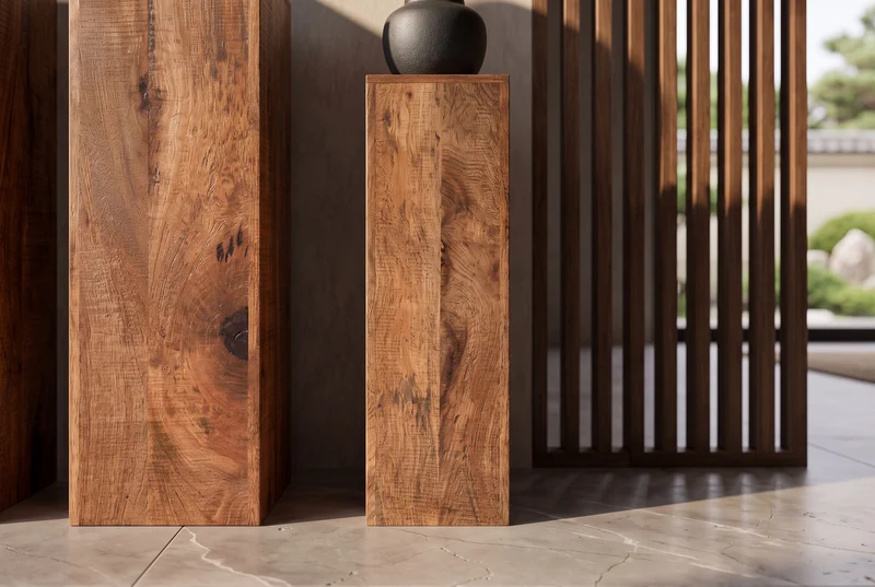Lot de 3 colonnes décoratives design MAKASSAR 80cm en bois de manguier fait main