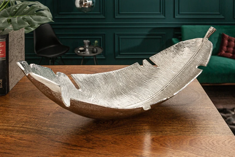 Bol décoratif design SILVER LEAF 65cm feuille d’argent design métal fait main
