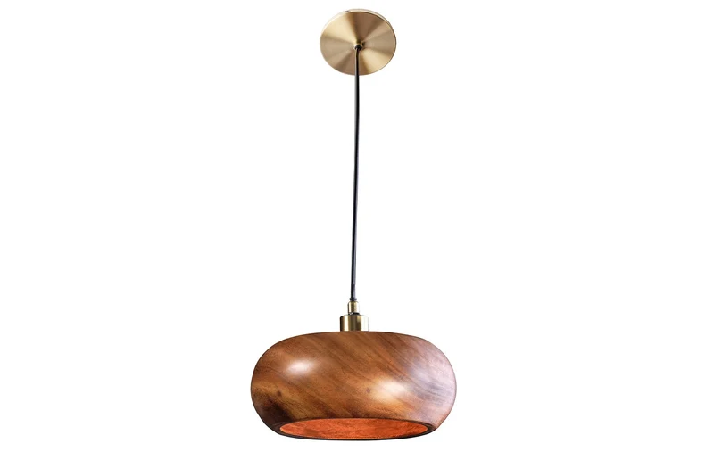 Lampe à suspension ronde ALVA 25cm en bois d’acacia naturel et en fer