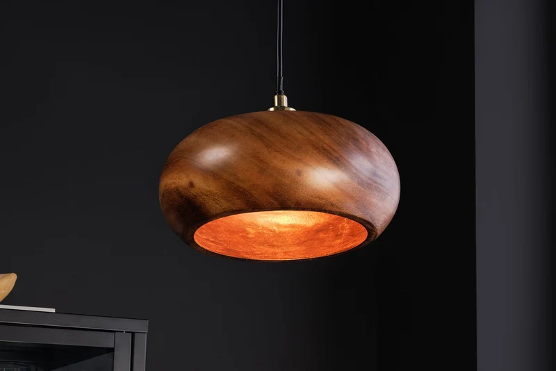 Lampe à suspension ronde ALVA 25cm en bois d’acacia naturel et en fer