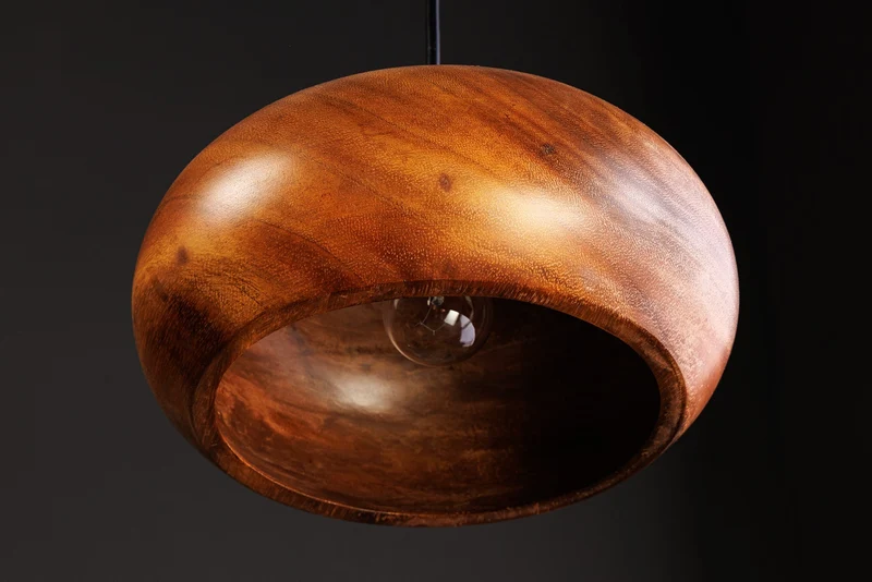 Lampe à suspension ronde ALVA 25cm en bois d’acacia naturel et en fer