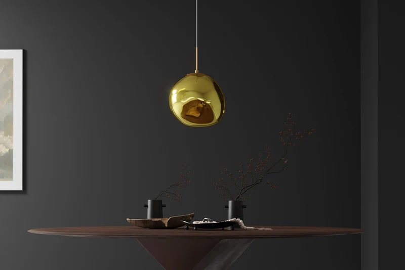 Lampe suspendue ronde LIQUID DIAMOND 35cm boule acier verre doré