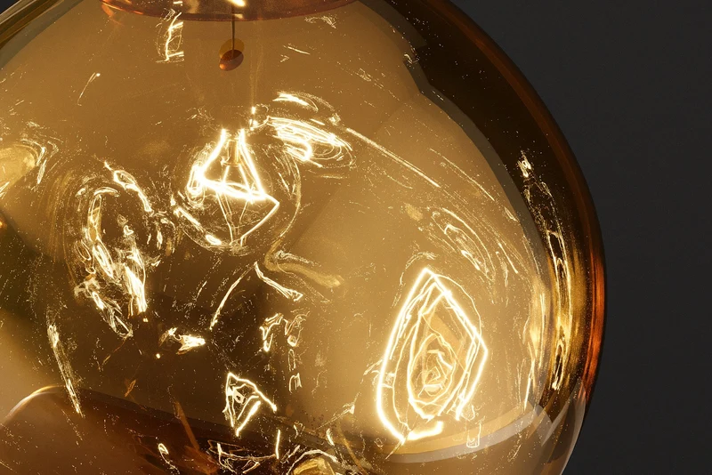 Lampe suspendue ronde LIQUID DIAMOND 35cm boule acier verre doré