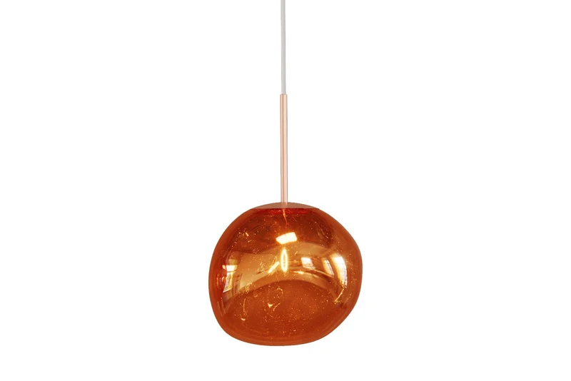 Lampe suspendue ronde LIQUID DIAMOND 20cm cuivre verre acier boule lumineuse