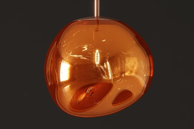 Lampe suspendue ronde LIQUID DIAMOND 20cm cuivre verre acier boule lumineuse