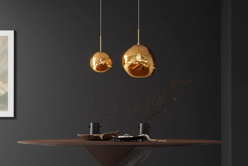 Lampe suspendue ronde LIQUID DIAMOND 20cm boule acier verre doré
