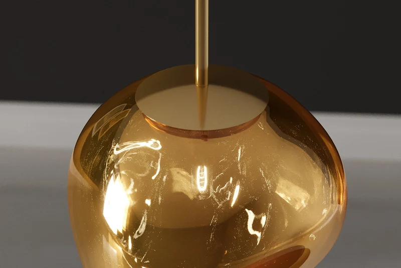 Lampe suspendue ronde LIQUID DIAMOND 20cm boule acier verre doré