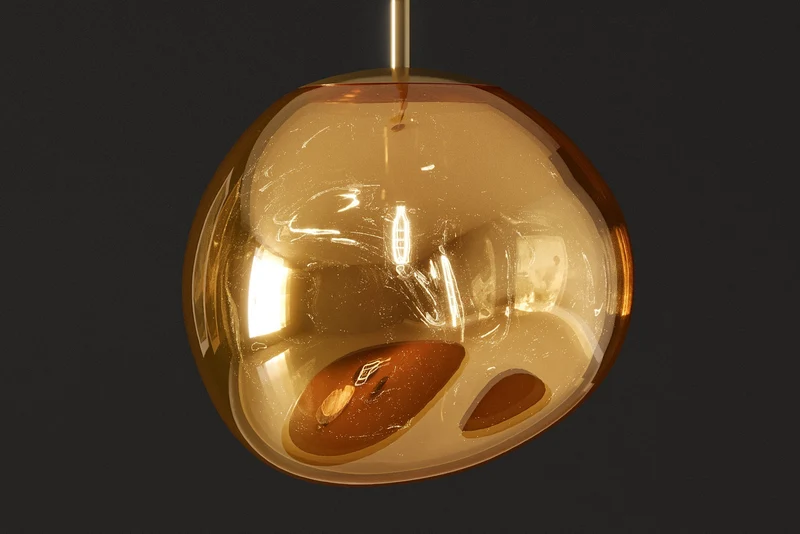 Lampe suspendue ronde LIQUID DIAMOND 20cm boule acier verre doré