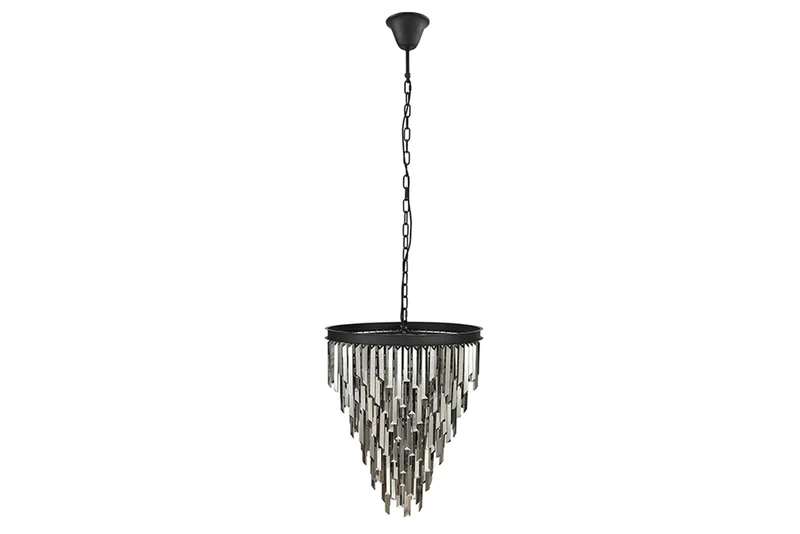 Lustre de luxe CRYSTAL 50cm gris avec prismes de verre lampe suspendue en fer noir
