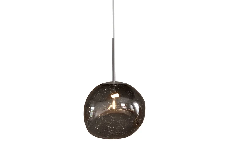 Lampe suspendue ronde LIQUID DIAMOND 20cm verre fumé boule acier