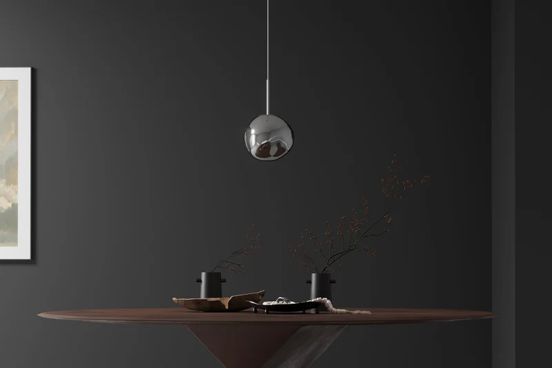 Lampe suspendue ronde LIQUID DIAMOND 20cm verre fumé boule acier
