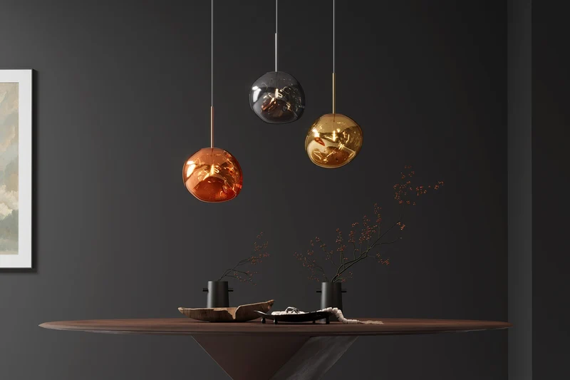 Lampe suspendue ronde LIQUID DIAMOND 20cm verre fumé boule acier