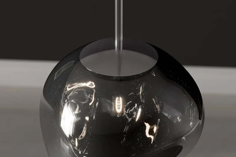 Lampe suspendue ronde LIQUID DIAMOND 20cm verre fumé boule acier