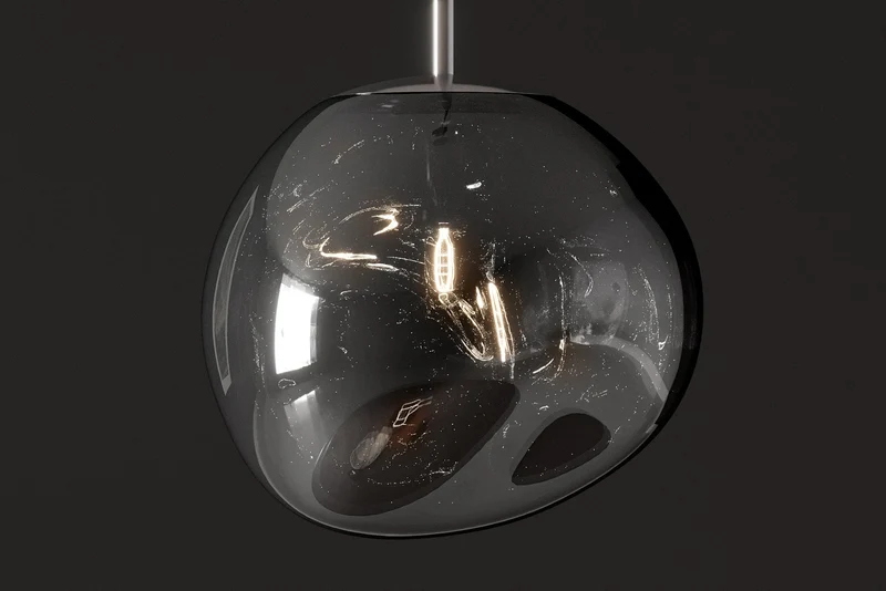 Lampe suspendue ronde LIQUID DIAMOND 20cm verre fumé boule acier