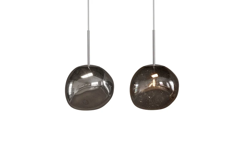 Lampe suspendue ronde LIQUID DIAMOND 20cm verre fumé boule acier