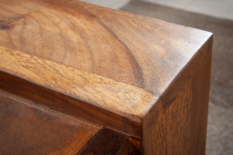 Table basse en bois massif MARKANT 100cm marron finition pierre de Sheesham avec tiroir et espace de rangement