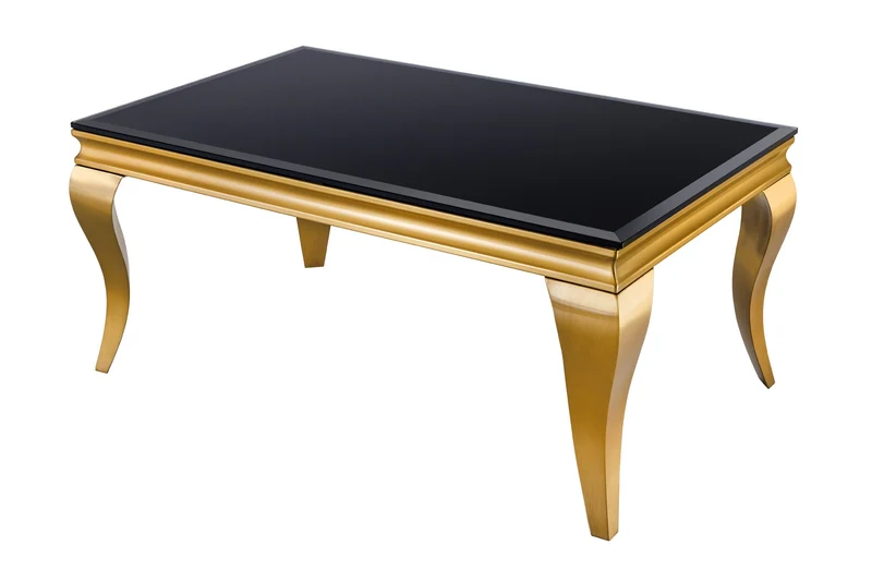Table basse élégante MODERNE BAROQUE 100cm verre opale noir pieds dorés