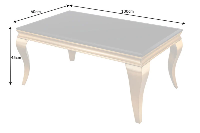 Table basse élégante MODERNE BAROQUE 100cm verre opale noir pieds dorés