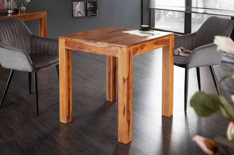 Table à manger carrée en bois massif PURE 70 cm, finition pierre de Sheesham marron