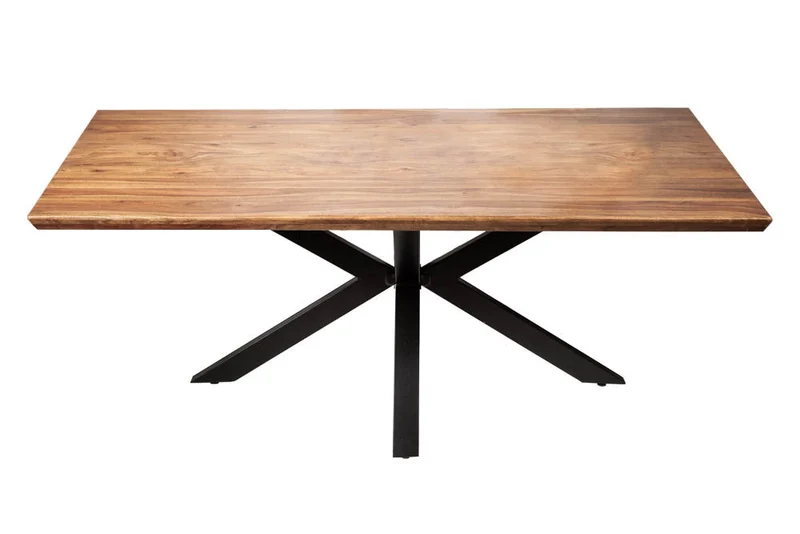 Table à manger en bois massif GALAXIE 200cm marron finition pierre de Sheesham Design industriel