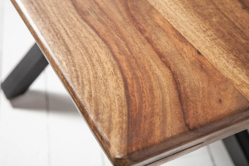 Table à manger en bois massif GALAXIE 200cm marron finition pierre de Sheesham Design industriel