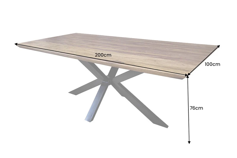 Table à manger en bois massif GALAXIE 200cm marron finition pierre de Sheesham Design industriel