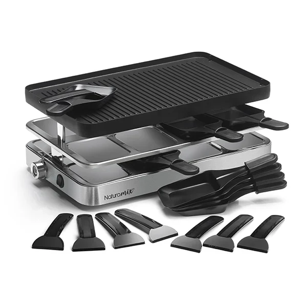 Appareil raclette-gril et crêpes électrique 8 poêlons 1200 W Naturamix
