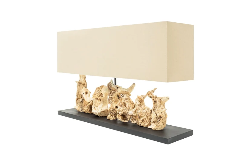 Lampe de table en bois flotté unique PURE UNIQUE 80 cm beige avec abat-jour en lin