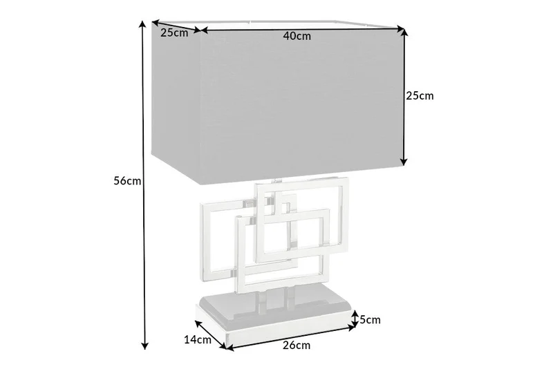 Lampe de table moderne ATLANTIS 56 cm argent abat-jour en tissu noir marbre