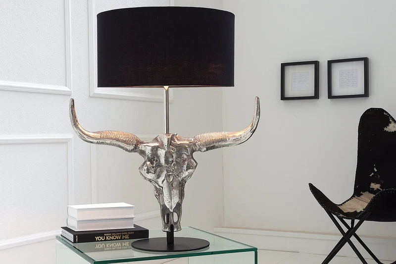 Lampe de table extravagante EL TORO 68cm noire tête de taureau lampe de table