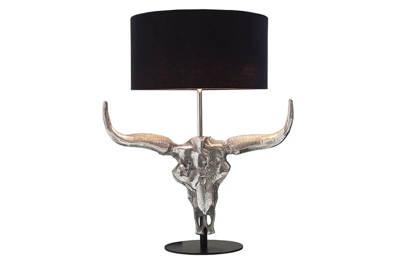 Lampe de table extravagante EL TORO 68cm noire tête de taureau lampe de table