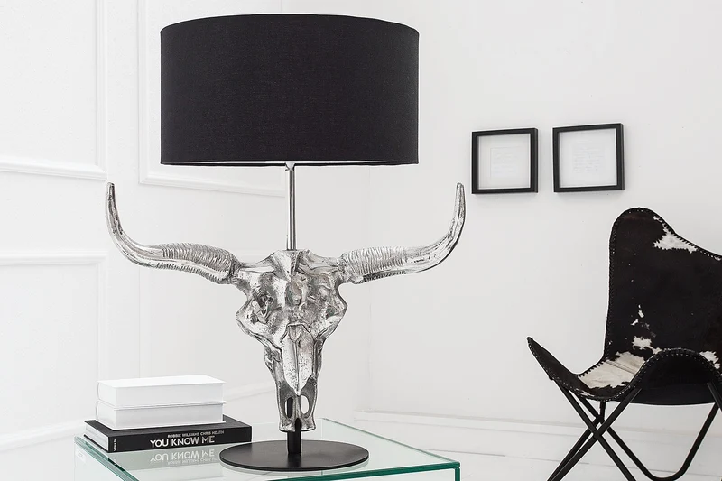 Lampe de table extravagante EL TORO 68cm noire tête de taureau lampe de table